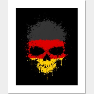 Chaotic German Flag Splatter Skull Posters and Art